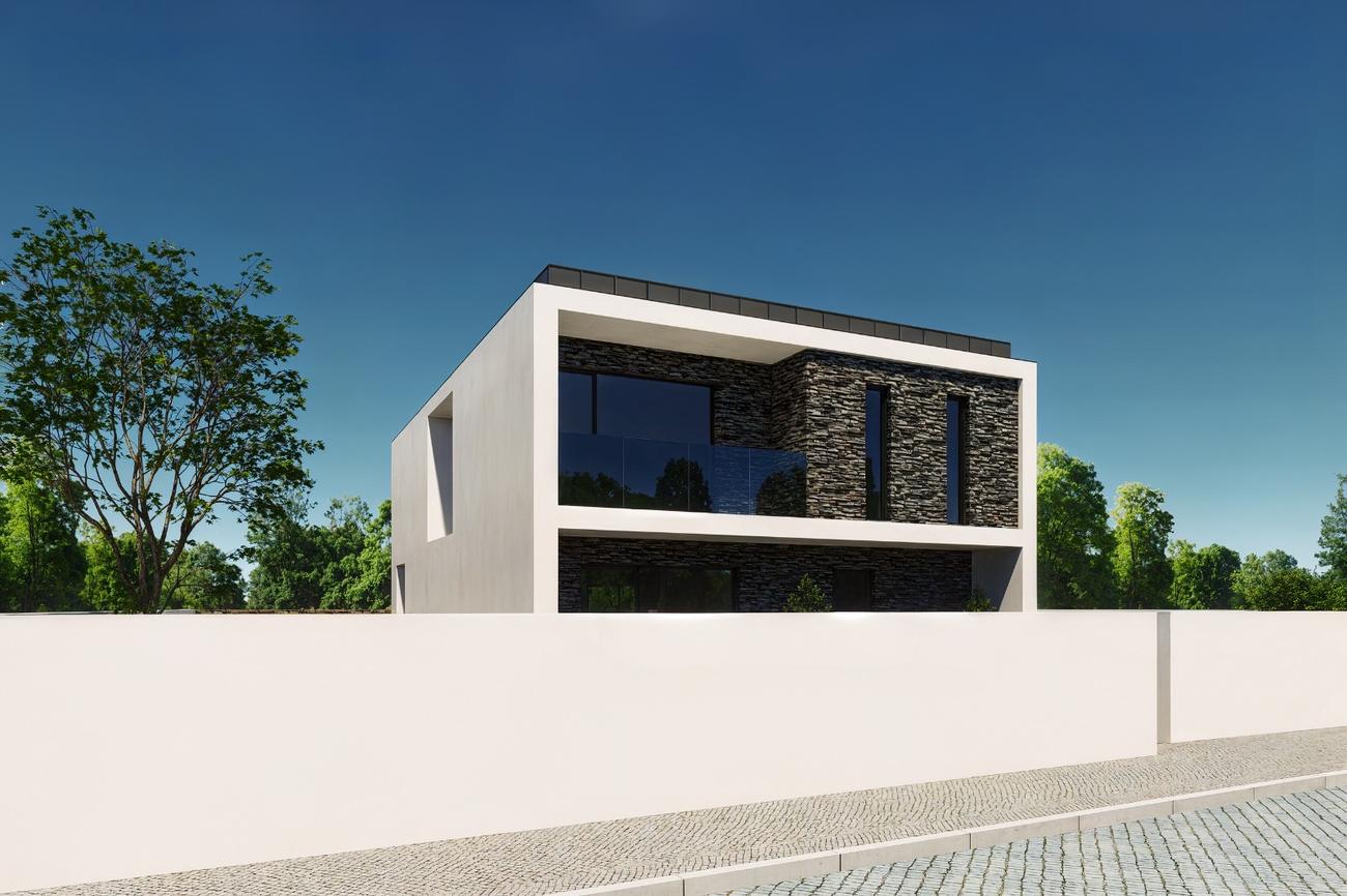 Moradia com muro e rua — Casa da Quintela, Penafiel (imagem 3D)